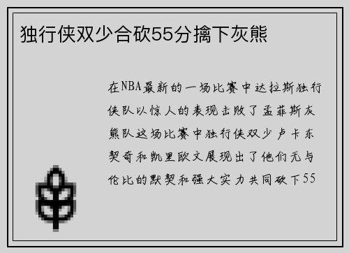 独行侠双少合砍55分擒下灰熊